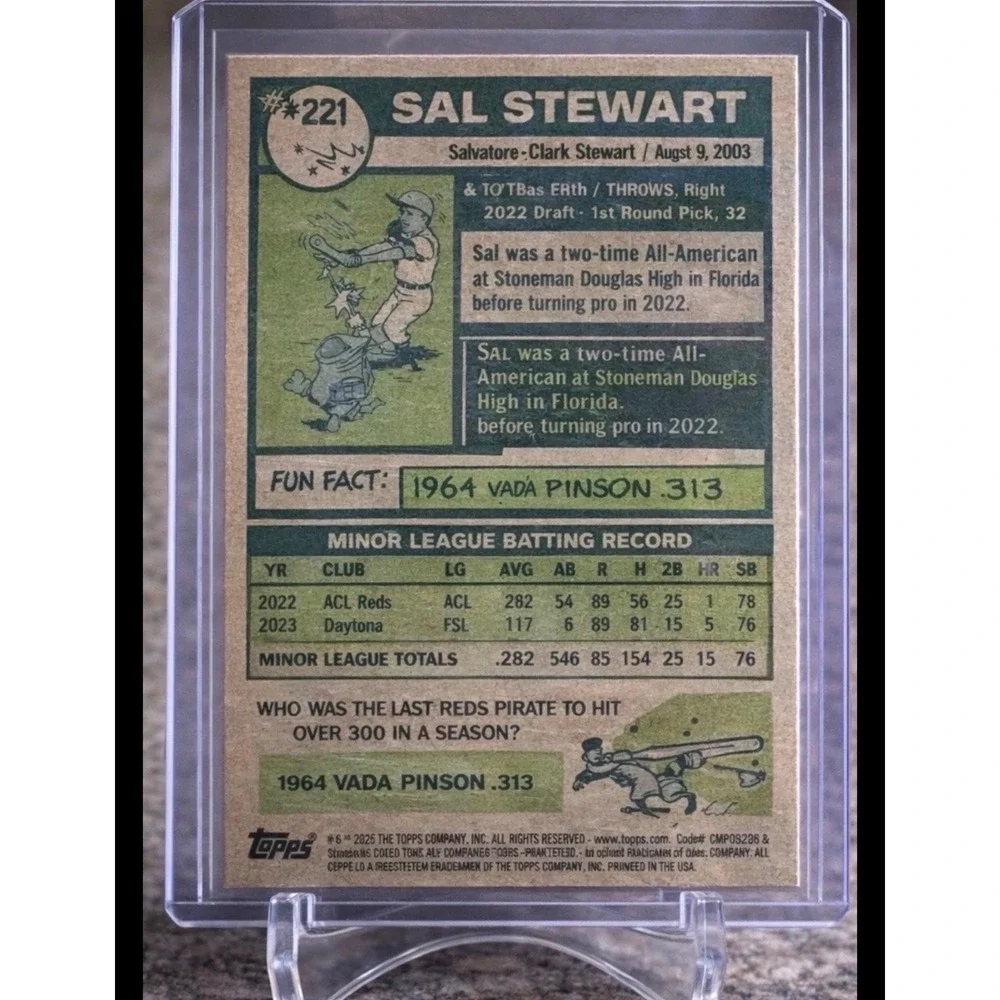 2026 Topps Heritage Sal Stewart #221 Chrome Burgundy Sparkle Refractor RC Reds